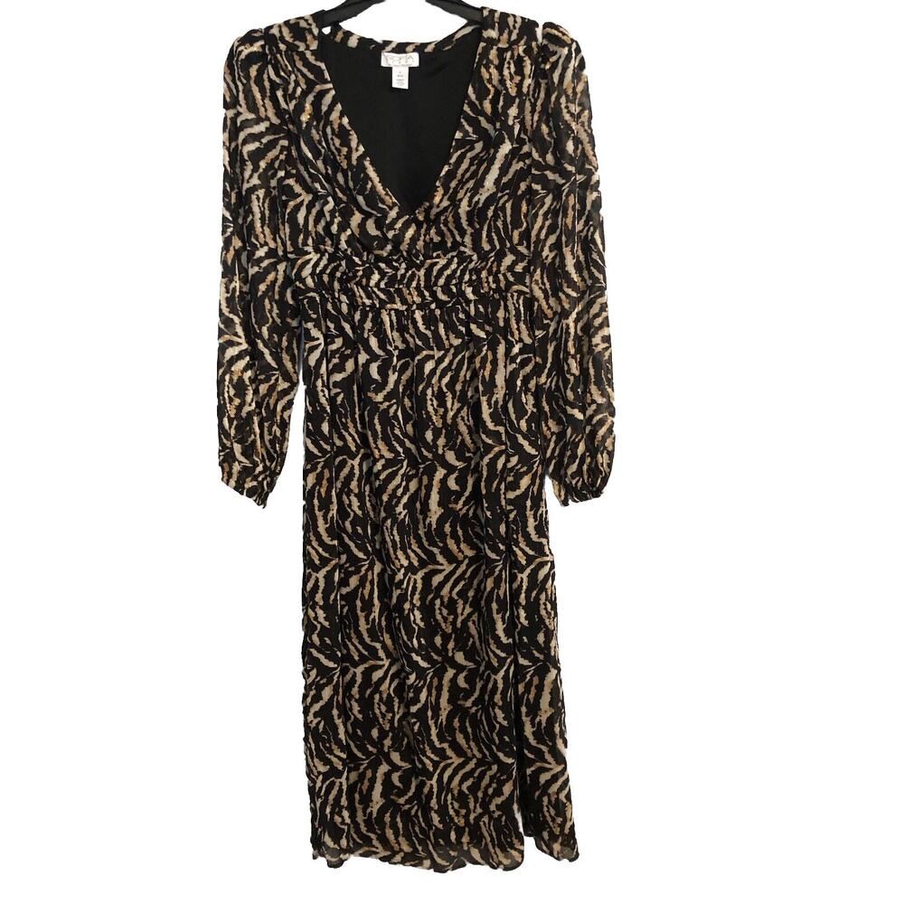 Sofia Jeans Womens Empire Maxi Dress Small Long Sleeves Mid Calf Abstract Animal